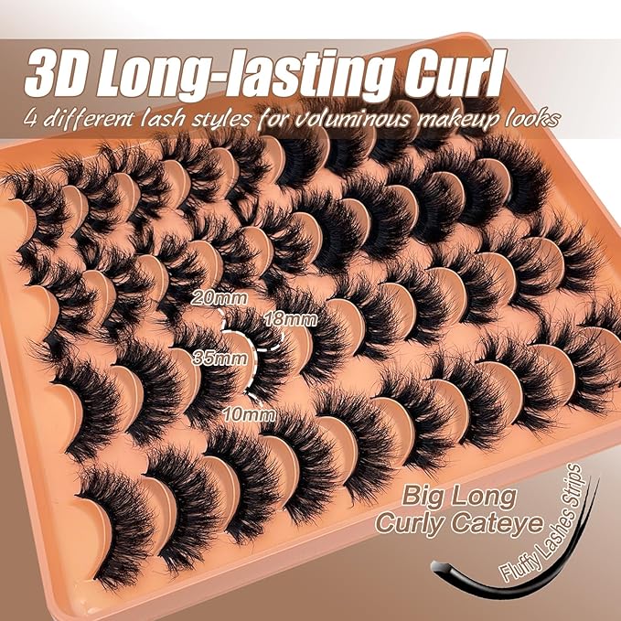 Mink Eyelashes Fluffy Full Long 20MM 25MM Strips Lashes Dramatic Volume Cat Eye Faux Mink Thick Eyelashes 4 Styles Mixed Fake Lashes Pack Bulk YH328