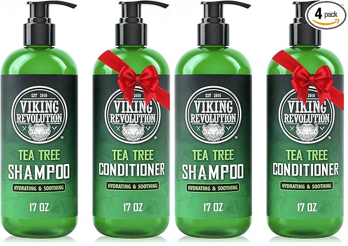 Viking Revolution Tea Tree Shampoo and Conditioner Set - Hydrates, Moisturizes & Soothes Dry and Itchy Scalps - With Natural Tea Tree Oil - 17 oz (Pack of 2)