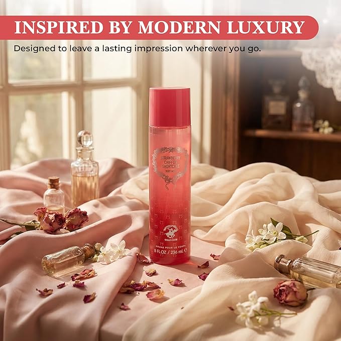 Beverly Hills Polo Club Strawberry Chiffon Shortcake Body Mist for Women – Irresistible Gourmand Fruity Fragrance – Long-Lasting All-Day Scent – French Crafted 236ml / 8 FL OZ