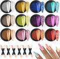 Chrome Nail Powder 12 Colors Metallic Chrome Powder for Nails Mirror Effect Neon Red Green Blue Purple Chrome Powder Set Extra Fine Glitter Rub Pigment Y2K Nail Design Manicure Supplies