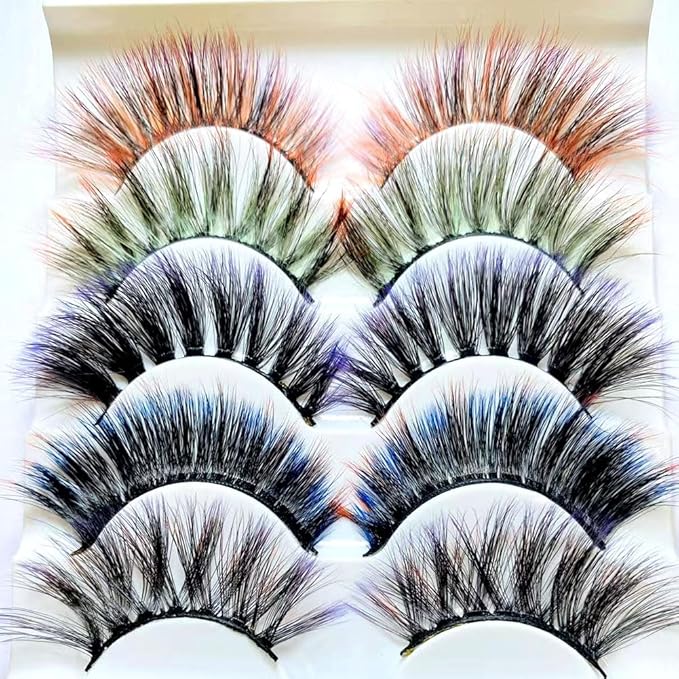 Ombre Colored Silk Protein Fluffy Wispy Volume False Eyelashes for Halloweens, Cosplay, Party & Stage - 5 Pairs (Black, 5 Count)