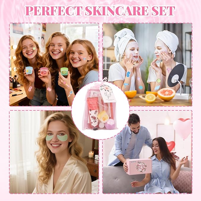 90PCS Spa Party Supplies for Girls, Sleepover Party Supplies for Girls, Skincare Set, Include Sleepover Party Temporary Tattoos, Face & Lip Mask, Foot Bath Bombs, Hand Cream, Spa Party Favors