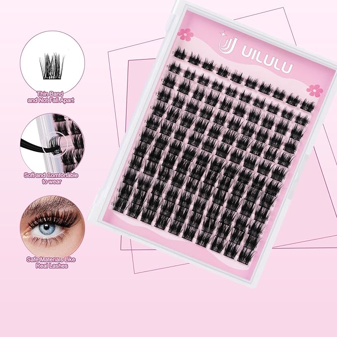 Uilulu Lash Clusters 10-18mm Natural Lashes Clusters D Curl False Eyelash Clusters DIY Eyelash Extensions Individual Cluster Lashes (U05 Lashes Only)