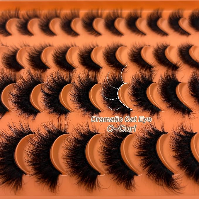 Mink Lashes Cat Eye 3D Faux Mink Fluffy Eyelashes 18mm Dramatic Volume Fake Cat Eyelashes Full Strips Lash C Curl False Lashes Strips Mink Lash Pack 20 Pairs 2 Styles Mixed YH312