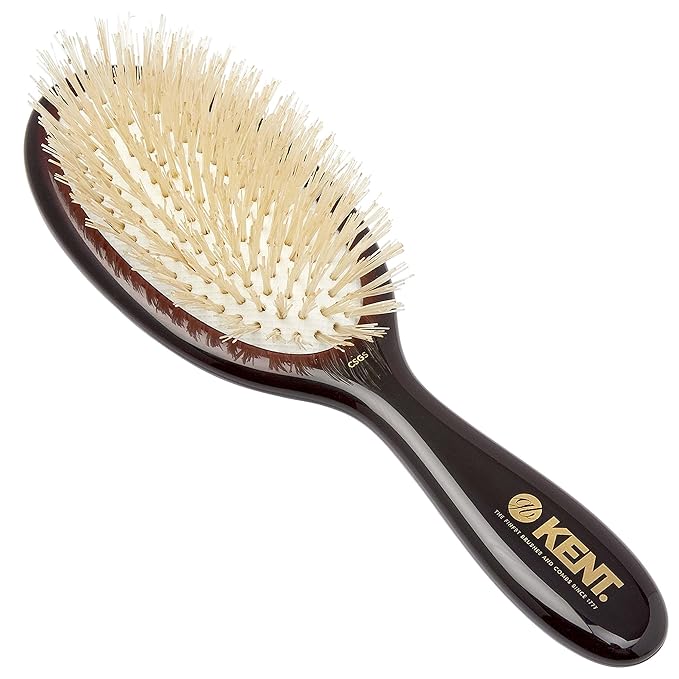 Kent CSGS Classic Shine Small Oval Cushion Straightening Brush and Hair Detangler Natural White Boar Bristle Hair Brush, Shine Hair Brush and Scalp Scrubber for Mid-Length Fine or Thinning Hair