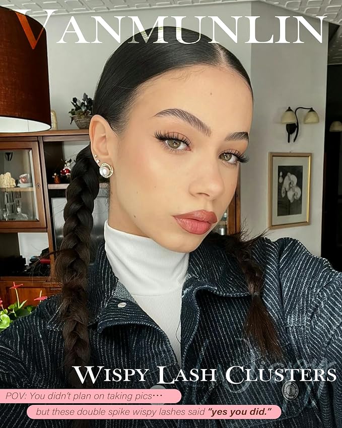 Wispy Natural Lash Clusters Kit Double Spiky Eyelash Clusters Kit Manga Cluster Eyelash Extensions Kit 10-16mm Lash Extensions Kit C Curly Individual Lashes DIY Eyelashes Clusters Kit with Brush