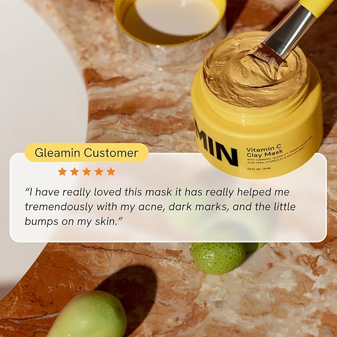 Gleamin Vitamin C Clay Mask for Dark Spots - Brightening Clay Face Mask with Turmeric, Deep Cleansing & Pore Refining Treatment, Helps Improve Uneven Tone & Post-Blemish Texture, 5 oz Up to 40 Uses