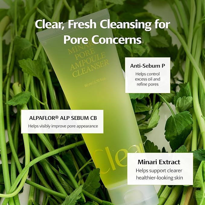 Minari Ampoule Cleanser for Face – K-Beauty Korean Water Parsley & Kakadu Plum Extracts, Hydrating & Gentle Daily Facial Cleanser (Pack of 1)