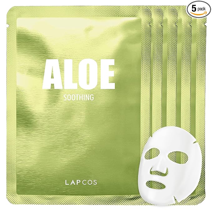 LAPCOS Aloe Sheet Mask - Soothing & Hydrating Face Masks with Aloe Vera, Panthenol & Centella - Restores Elasticity & Repairs Skin Barrier - Highly Breathable Sheet - Korean Skin Care (Pack of 5)