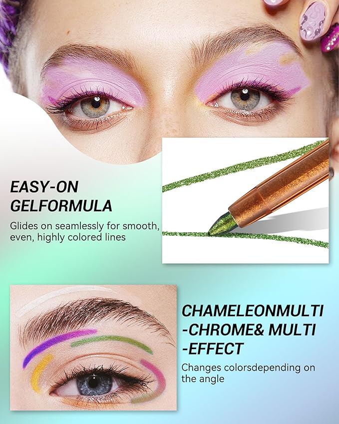 Chameleon Gel Eyeliner Pencil-1pcs Pink Gold Metallic High Pigmented Glitter Eye Liner Pen,Long Lasting Waterproof,Color Changing Shimmer Eyeshadow Pencil, Christmas Makeup Gift for Women Girl-03