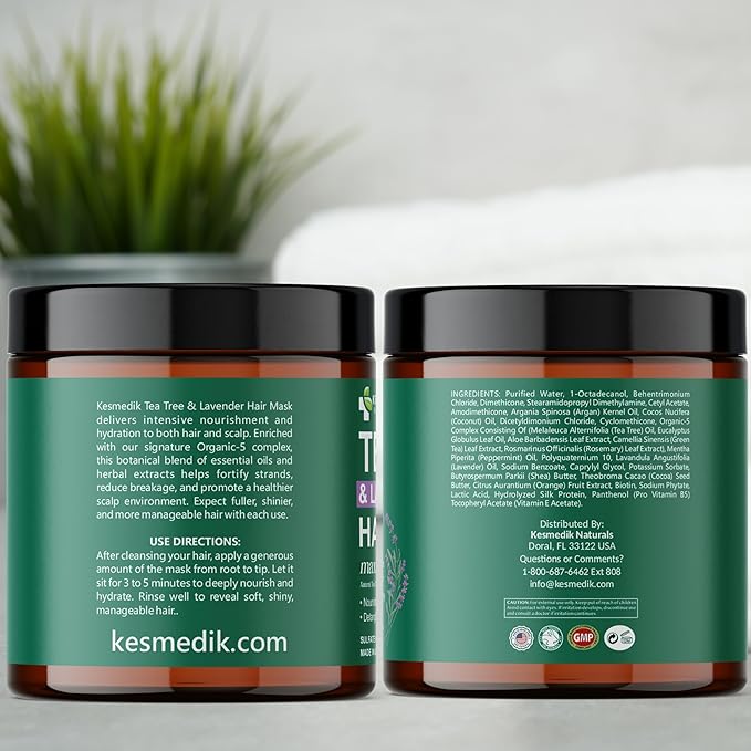 KESMEDIK Tea Tree Hair Mask with Rosemary & Lavender, Deep Conditioning Treatment for Dry, Damaged, Coarse Hair, Hydrating Hair Mask with Itchy Scalp Relief, Men & Women, Sulfate-Free