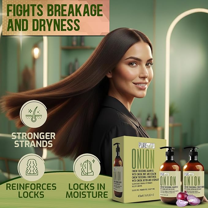 Onion Shampoo and Conditioner Set - Sulfate Free Thickening Formula for Men and Women - Paraben Free Volumizing Set for Thin, Fine Hair - Volume Boosting Salon Professional Care - 16 Fl Oz (Set of 2)