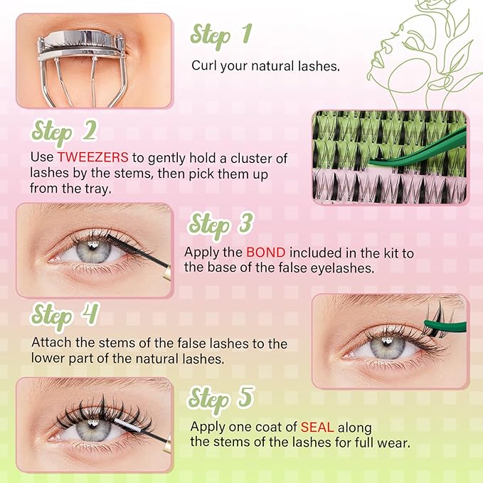 KEYYOU Fairy Lash Clusters 96Pcs D Curl 14MM Manga Lash Extension Eyelash Extension Wispy Natural Invisible Band Lash with Waterproof DIY Lash Extension at Home(Fairy-D-14MM)