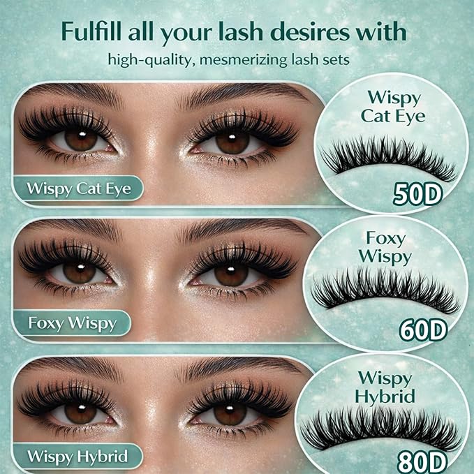 Wispy Lash Clusters Kit 640pcs Eyelash Cluster Extensions Curl Individual False Eyelashes Natural Fluffy Mink Lash Extension Kit (Lash Clusters-50D+60D KIT, Lash Clusters)