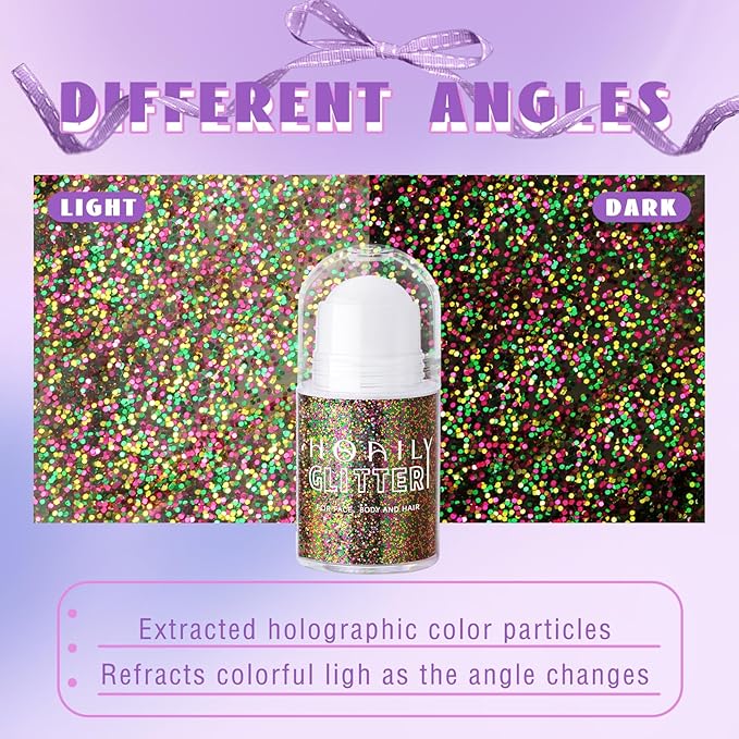 HOSAILY Roll-on Gold Green Purple Body Glitter Gel for Face Hair, Mardi Gras Face Paint Glitter Mermaid Makeup, Sparkling Chunky Sequins Festival Carnival St Patricks Day Party Rave Accessories