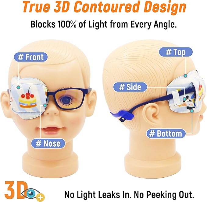 Astropic 3D Cotton & Silk Eye Patch for Kids | Boys Girls Eye Patch for Glasses | Medical Eyepatch for Children with Lazy Eye (Birthday Cake, Right Eye)