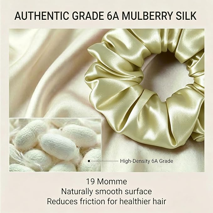 ZLYC 100% Mulberry Silk Scrunchie 19 Momme Gentle Creaseless Hair Tie for Women Dent-Free Ponytail Holder, 3.5cm Solid Sage Green