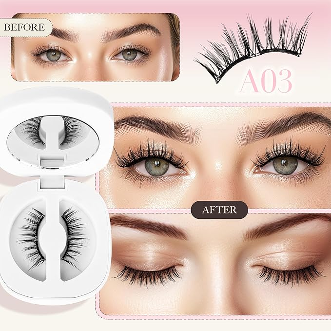 LASHVIEW Upgrade Magnetic Eyelashes with Applicator - Reusable Soft Magnetic Eyelashes for Natural Look - No Glue Needed - Easy to Wear and Remove (A03)