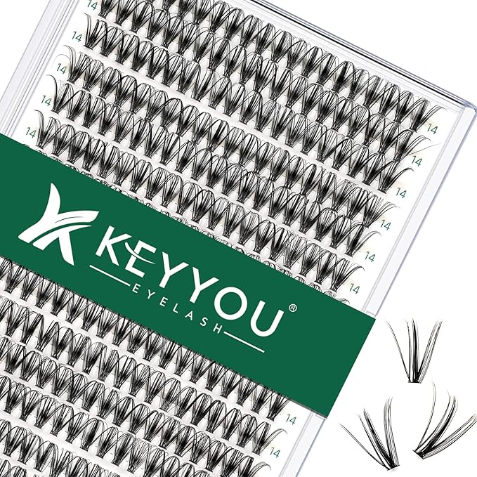 KEYYOU Lash Clusters 300pcs Individual Lashes, 30D 0.07D Curl 14mm DIY Eyelash Extension, Soft & Natural Volume Cluster Lashes with Large Tray