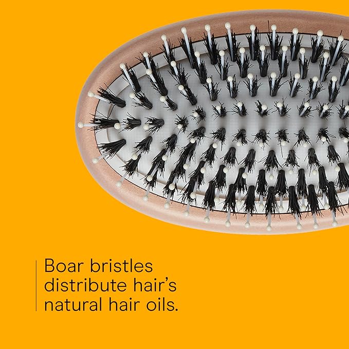 CONAIR Ceramic Wood Nylon & Boar Bristle Cushion Hair Brush, hairbrush for women, reduce frizz and add shine, natural wood handle, for all hair types