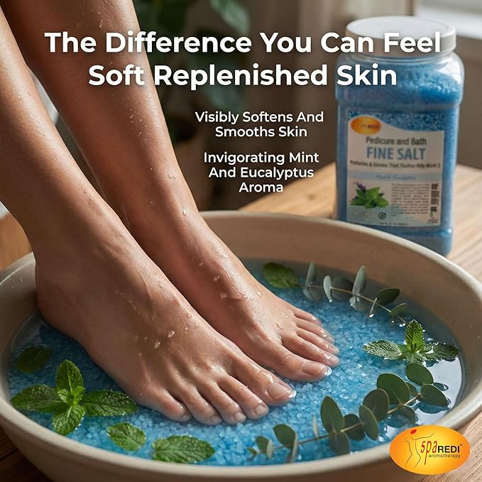 SPA REDI - Detox Foot Soak Pedicure and Bath Fine Salt, Mint and Eucalyptus, 128 Oz - Made with Dead Sea Salts, Argan Oil, Coconut Oil, and Essential Oil - Hydrates, Softens and Moisturizes