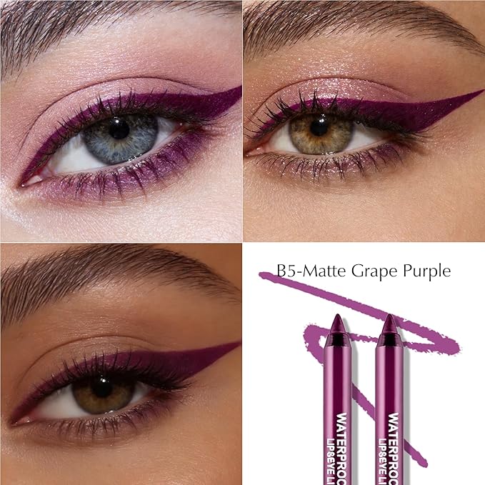 2 PCS Grape Purple Eyeliner Pencil, Cream Gel Waterline Eyeliner Smooth Waterproof Smudge-Proof Lasting Bold High-Pigmented Matte Eye Liner Pen Eyeshadow Makeup for Women with Sharpener