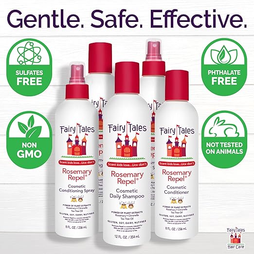 Fairy Tales Rosemary Repel Daily Kids Shampoo, 12 fl oz. & Conditioning Spray, 8 fl oz. Duo– Kids Like the Smell, Lice Do Not