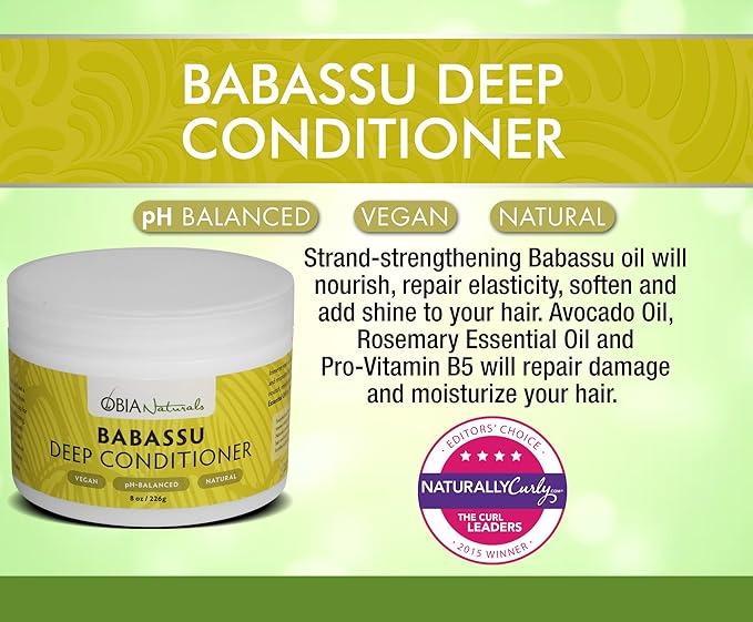 OBIA Naturals Deep Conditioner - Babassu Oil, 8 fluid ounces - Moisturizing, Protein-Free, Repairs Dry, Damaged, Textured, Curly, Natural Hair - Sulfate-Free, Vegan