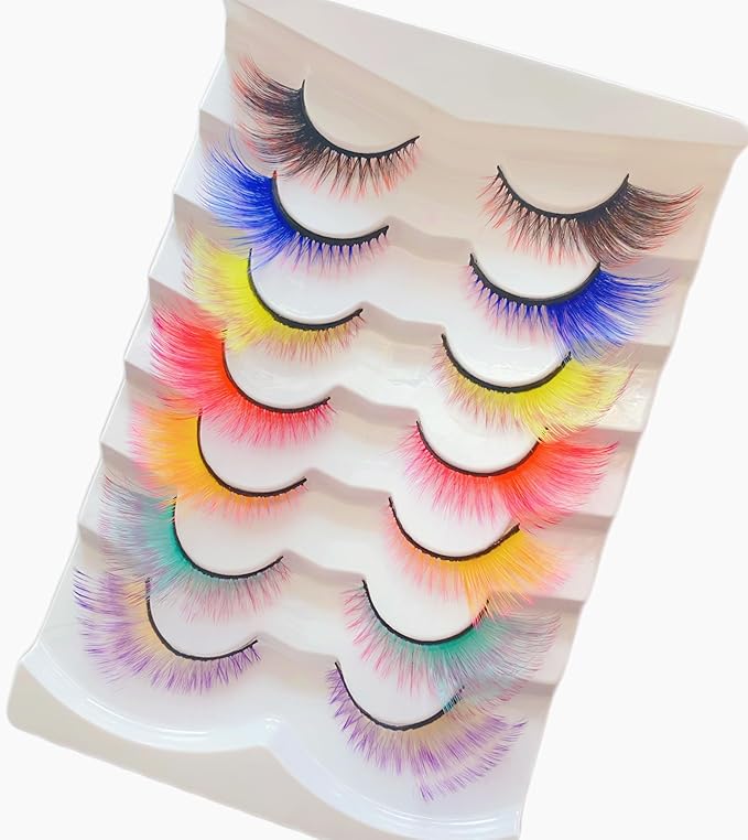 Sunniess Ombre Colored Lashes Cateye Eyelashes Fluffy Wispy Fake Lashes for Halloweens Cosplay Party Stage Make up Faux Mink False Eyelashes 7 Pairs (7ce-00)