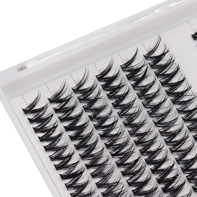 12rows-Large Tray Mixed 8-10-12-14-16mm/Mixed 14-15-16mm/Mixed14mm-16mm/Mixed 18-20mm Wide Stem Individual False Eyelashes Dramatic Black Cluster Eyelashes (MY009-10-12MM)