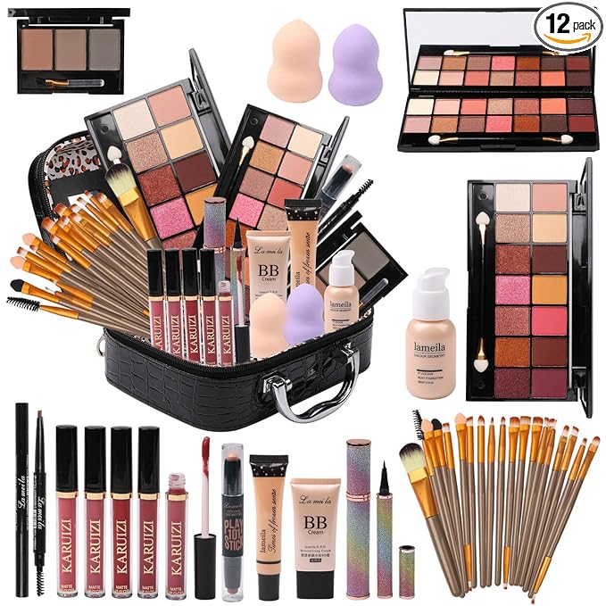 MTDXILTAI makeup sets for women,Professional Makeup Kit with Eyeshadow Palette,Brushes Set, Foundation, Lip Gloss, Travel Bag, Complete Beauty Set (Black bag)