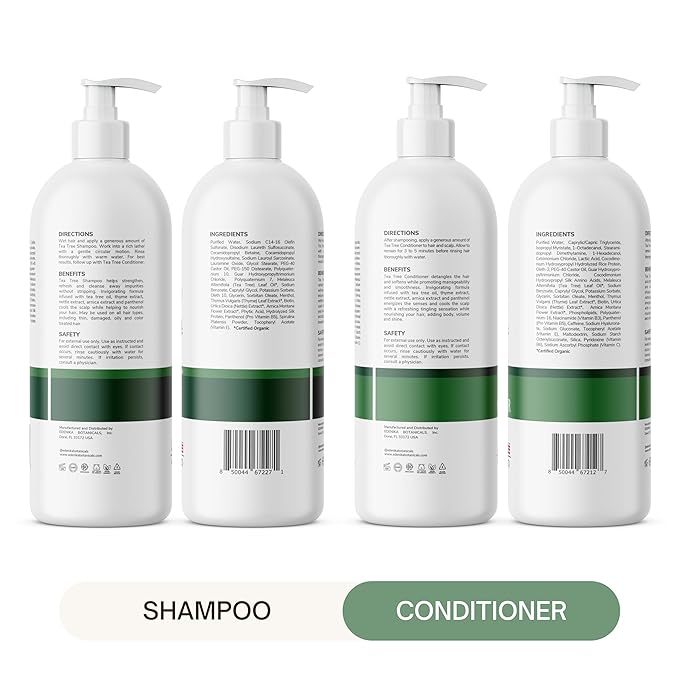 EDENIKA BOTANICALS Tea Tree Oil Shampoo and Conditioner Set, Deep Cleansing for Buildup & Oily Scalp, Soothes Itchy Scalp & Refreshes Hair, Sulfate Free, Women & Men, 16 fl oz Each