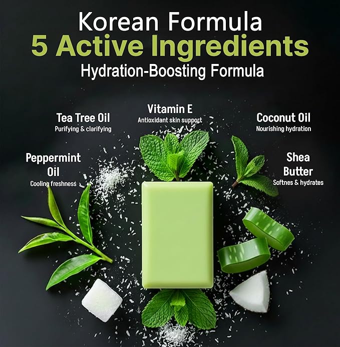 Tea Tree Oil & Vitamin E Soap Bar - Advanced Deep Cleansing, Exfoliation & Protective Care Face & Body Wash - Natural Korean Cold-Pressed Formula with Shea Butter, Coconut & Peppermint Oil - 2 Pack