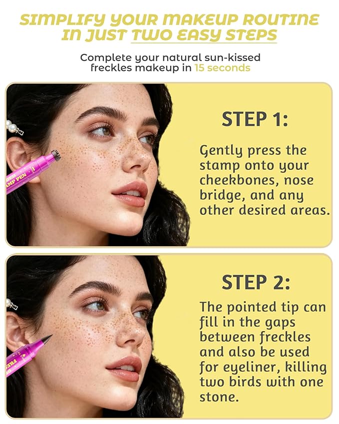 Upgrade Dual Ended 2-in-1 Faux Freckle Stamp Pen, Waterproof Fake Freckle Pen with Multi-Prong Freckles Stamp Head for Women to Easily Create Natural Long-Lasting Sunkissed Makeup