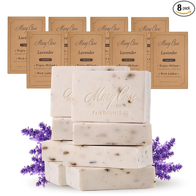 Mary Case Lavender Bar Soap Set of 8 | Natural Dried Lavender Flower Soap Bars | Vegan Bath Soap for Men & Women | Cleansing, Revitalizing & Relaxing Soap for Soft & Fresh Skin