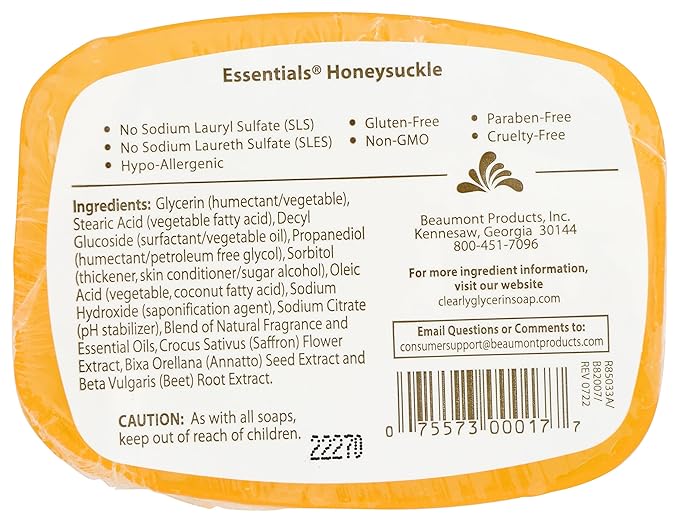 Clearly Natural, Glycerine Soap Bar, Honeysuckle, 4 oz (00017-7)