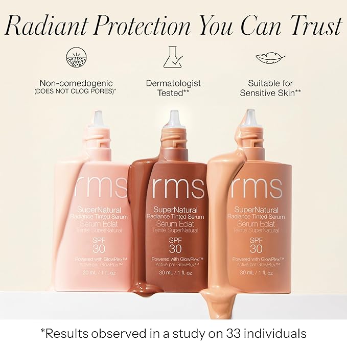RMS Beauty Supernatural Radiance Serum SPF 30 - Lightweight Hydrating Facial Sunscreen with Antioxidants Natural Glow Enhancer Broad Spectrum UVA/UVB 1 oz