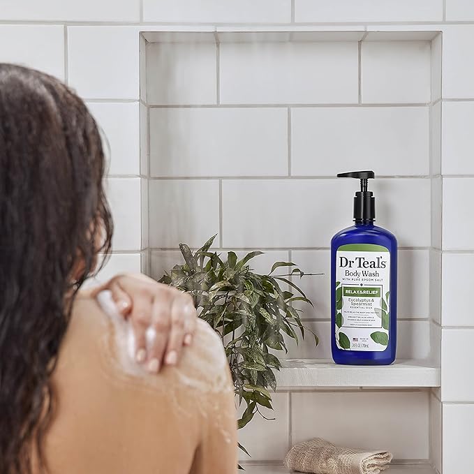 Dr Teal's Body Wash with Pure Epsom Salt, Relax & Relief with Eucalyptus & Spearmint, 24 fl oz (Pack of 4)