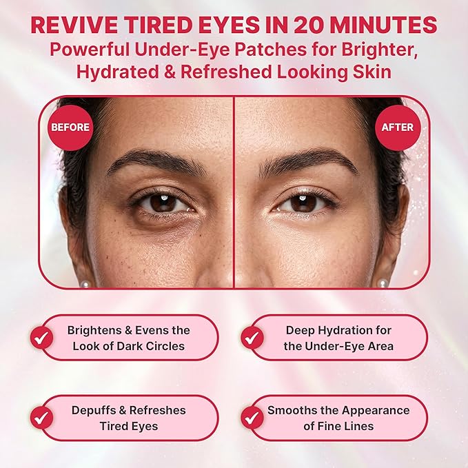 19/90 PDRN Revitalizing Hydrogel Eye Patches for Dark Circles & Puffiness - Pink, Caffeine, Hyaluronic Acid, Hydrating Treatment for Women - Under Eye Mask, Brightening, Cooling - Pink (30 Pairs)