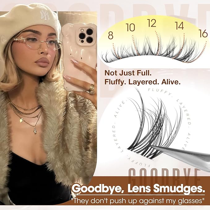 Spider Lash Clusters Natural Wispy Eyelash Extensions 8-16MM Cluster Lash Individuals with CC Curl & Flexible Clear Band Effortless Application Clusters Seamless Blend Eyelashes Inspired by Kim K