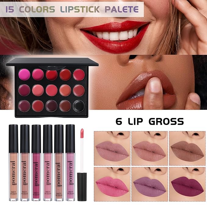 Pomcral All In On Makeup Kit Makeup Set For Teens, Women, Girl and Beginners Includes Eyeshadow Concealer Palette Lip Gloss Set Lipstick Eye Pencil Makeup Brushes