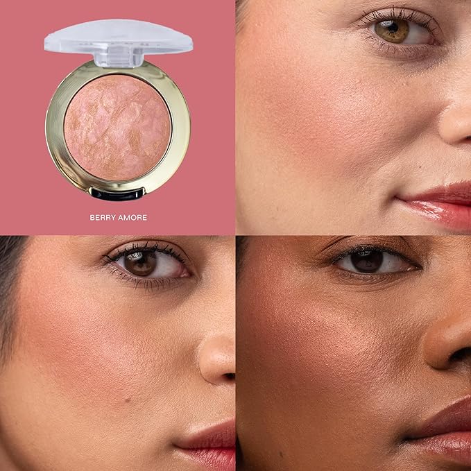 Milani Baked Blush, Updated Powder Blush for Cheeks, Cruelty Free Makeup - Shape, Contour & Highlight Face for a Shimmery or Matte Finish - Berry Amore