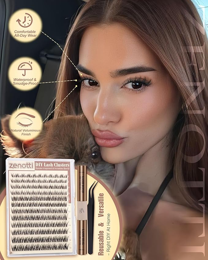 Spider Lashes Cluster Kit Natural Breeze Lash Clusters Wispy Eyelash Clusters Kit Venus Cluster Eyelash Extension Fluffy Individual Lashes D Curly 8-16mm Lash Extensions with Invisible Band by zenotti