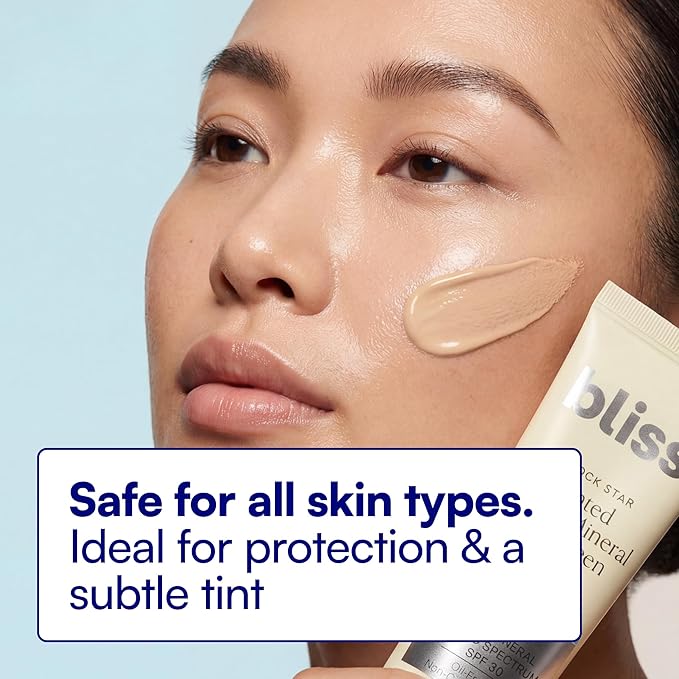 Bliss Block Star SPF 30 Daily Tinted Mineral Sunscreen with Zinc Oxide - All Skin Tones - 100% Mineral Broad Spectrum Sunscreen with Titanium Dioxide & Antioxidant Blend- 1.4 fl oz.