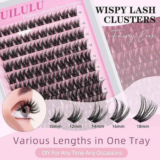 Wispy Lash Clusters Kit 10-18mm Mix D Curl Eye Lashes Wispy Lash Cluster False Eyelash Clusters DIY Lash Extension Kit with Lash Bond & Seal, Lash Glue Remover, Lash Tweezers(U13 Lash Kits)