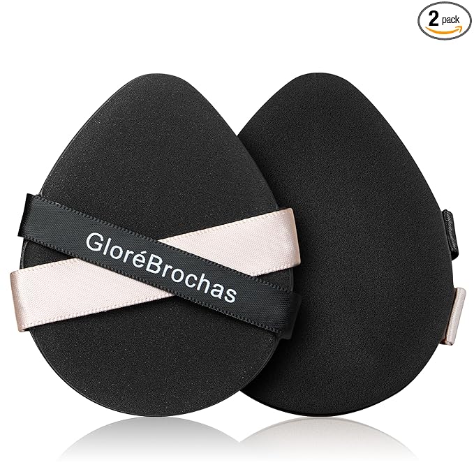 Makeup Sponge Set, GloréBrochas 2PCS Micro Porous Low Absorption Foundation Sponges, Latex-Free PU Makeup Puff, 3.2inches Soft Dual-Sided Powder Puff for Face Powder, Black
