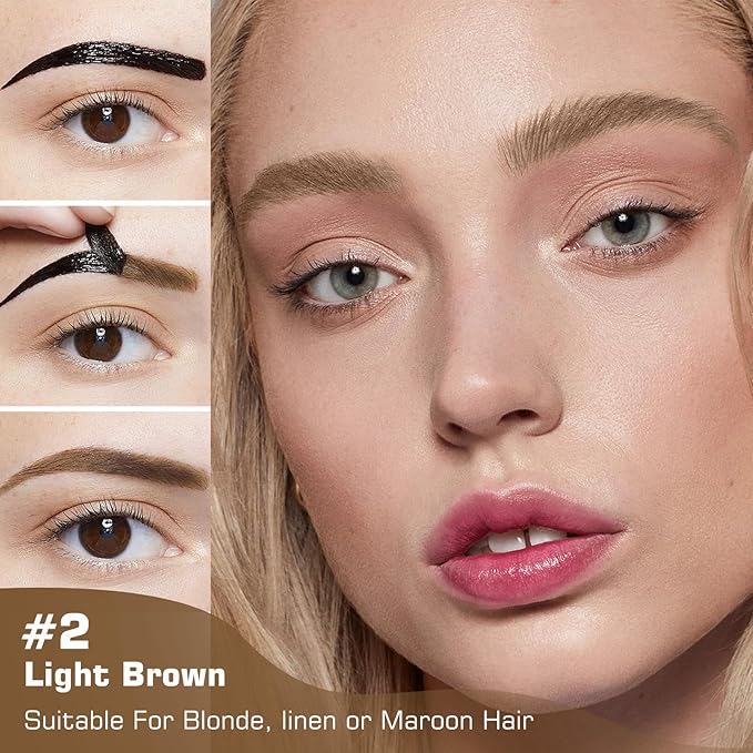 Tattoo Eyebrow Gel Easy Peel Off - Eyebrow Tint Peel Off Long-Lasting Waterproof Transfer-Proof Brow Gel For Fuller & Defined Looking Eyebrows (Light Brown)