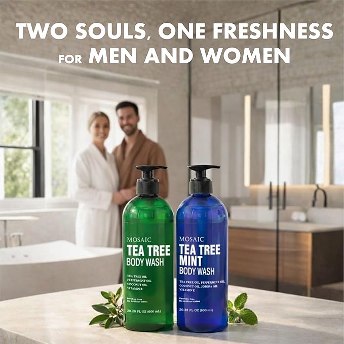 Tea Tree Body Wash with Mint & Shower Gel with Vitamin E for Jock Itch, Eczema, Ringworm, Body Odor, Body Wash Women & Men with Added Body Oils,LARGE 20.2 FL Oz Bottle (Tea Tree Mint, Pack of 2)