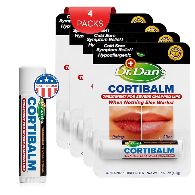 Dr. Dan's Cortibalm- 4 Pack- for Dry Cracked Lips - Healing Lip Balm for Severely Chapped Lips - Designed for Men, Women and Children - 4 Pack