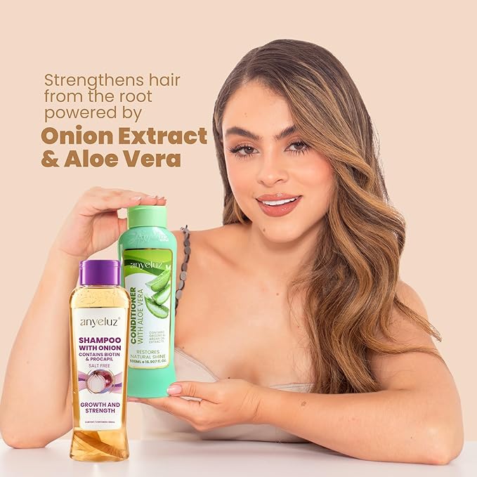 ANYELUZ Onion Shampoo and Aloe Conditioner Set, Strength and Hydration for your Hair, With Onion Extract, Biotin and Argan Oil, Cleanses Deeply and Provides Hydration